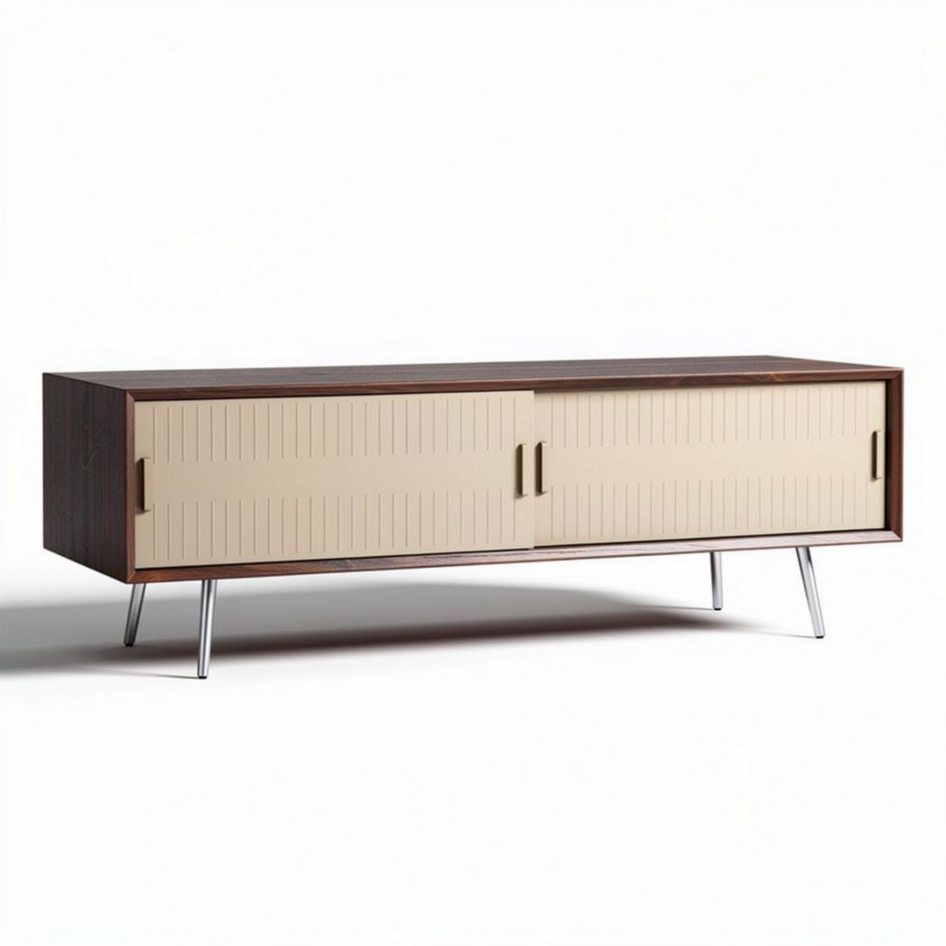 Mid-century modern sideboard cabinet with sliding doors and metal legs 150 x 40 x 50cm