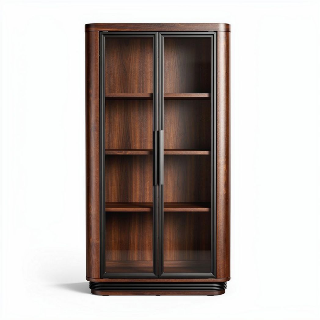 Glass display cabinet with wooden frame and adjustable shelves 80 x 40 x 180cm