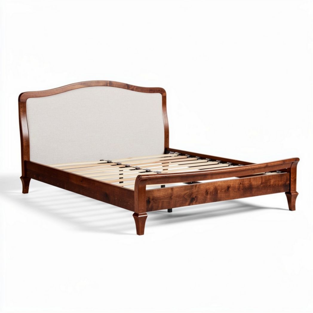 Wooden bed frame with upholstered headboard in brown finish 200 x 160 x 100cm