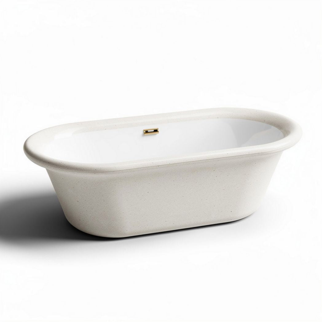 Freestanding oval porcelain bathtub with polished white finish 150 x 75 x 55cm