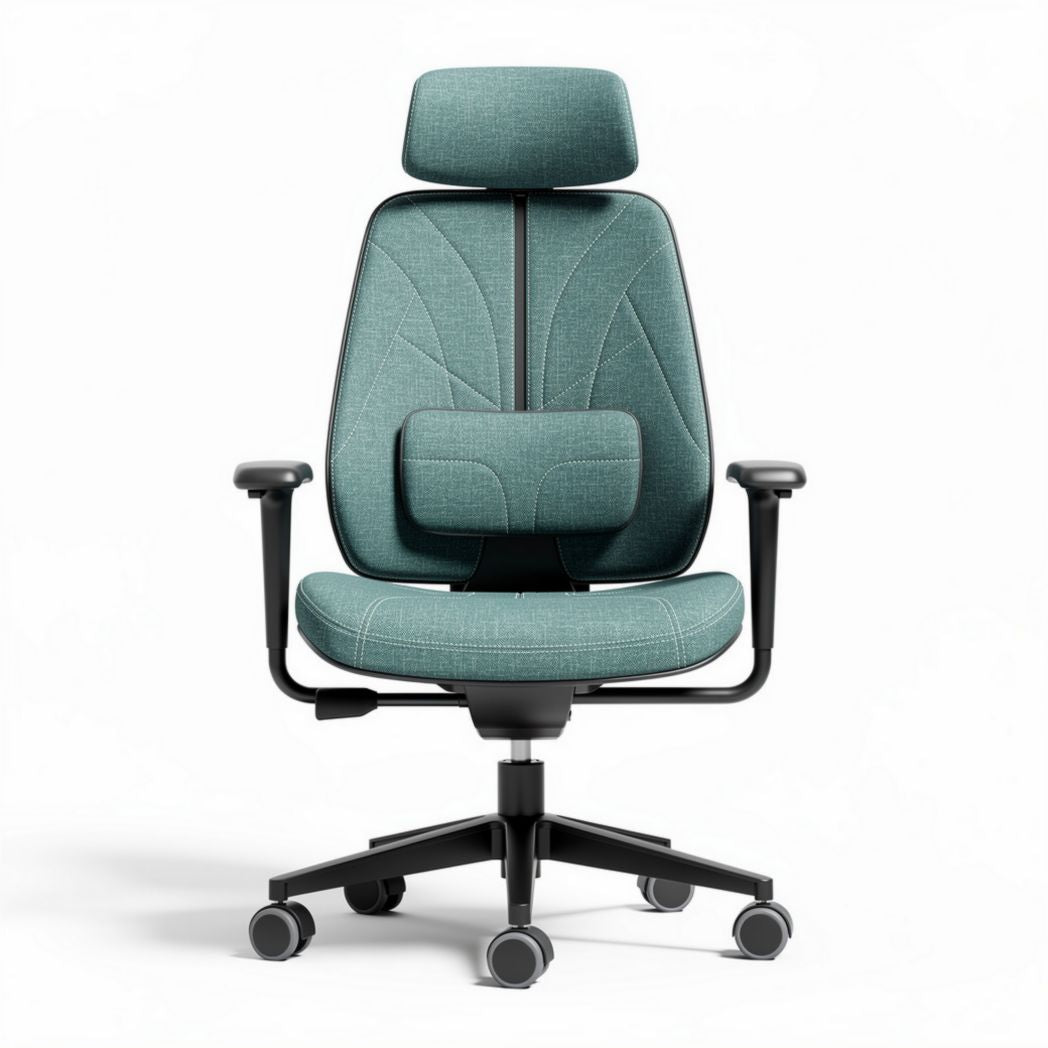 Ergonomic office chair with adjustable headrest and lumbar support in teal